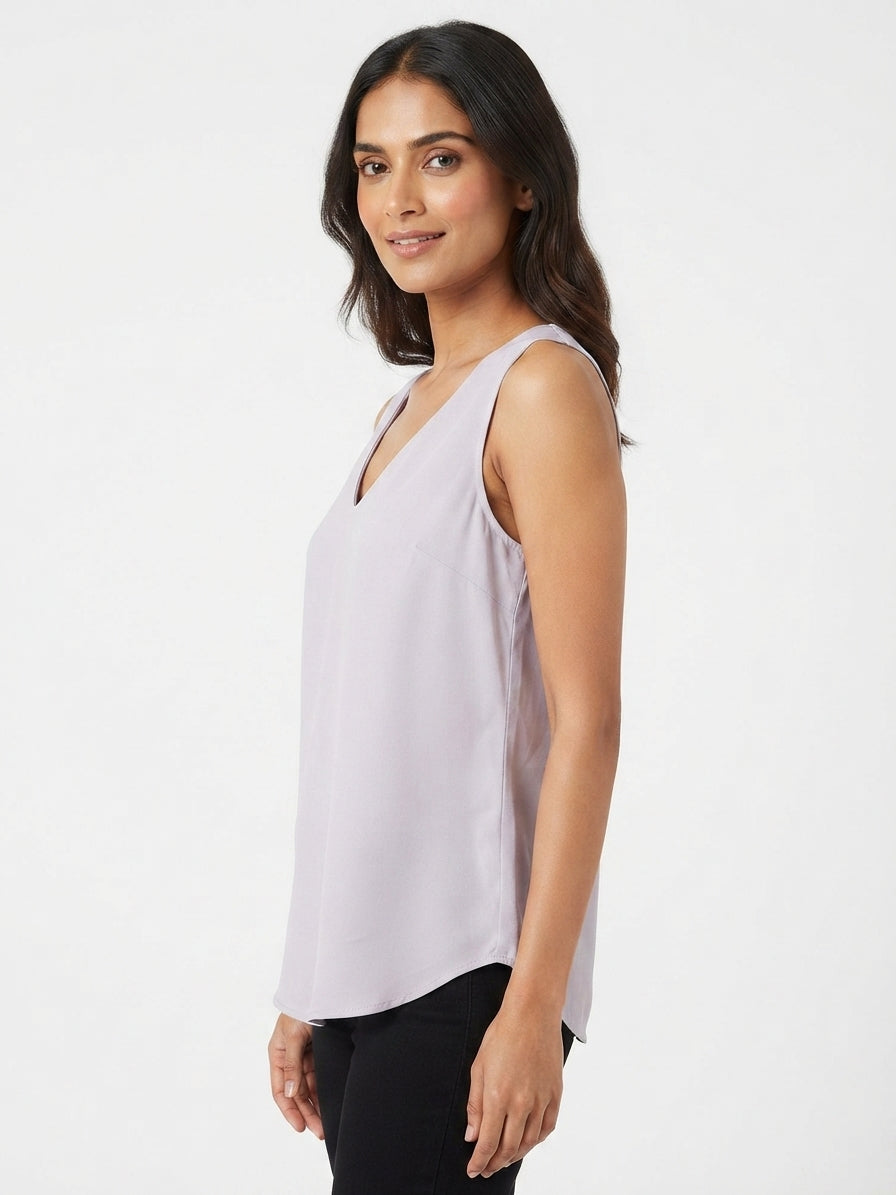 Lavender Solid V-Neck Sleeveless Top