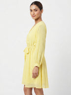 Women's Yellow Textured Wrap Dress