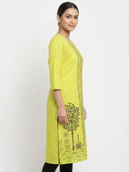 Lemon Ethnic Print Cotton Kurti