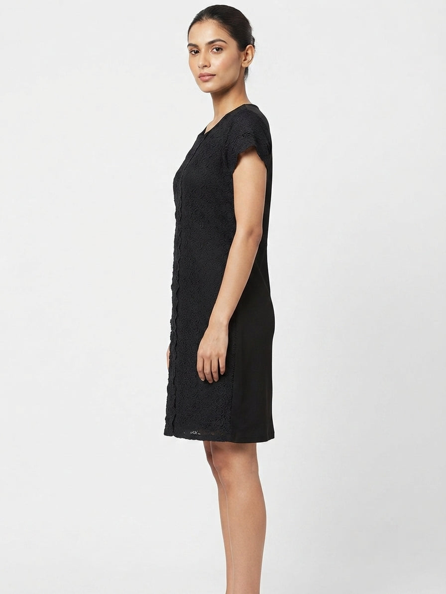 Black Embellished Short Sleeve Dress