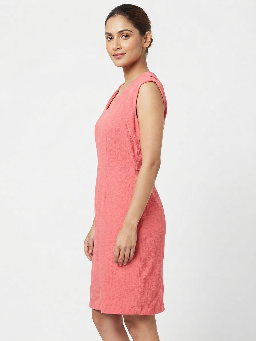 Coral Solid Sleeveless Regular Fit Dress