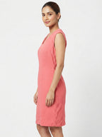 Coral Solid Sleeveless Regular Fit Dress
