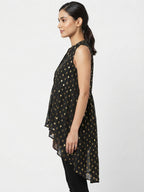 Women's Black Gold Polka Dot Sleeveless High-Low Top