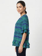 Women's Multi-Color Striped Ruffle Sleeve Top