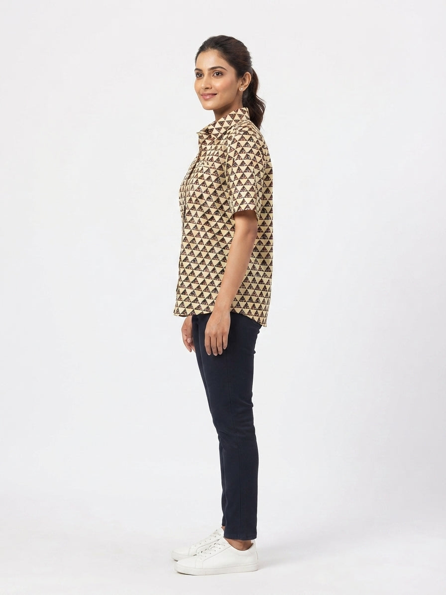 Cream Geometric Print Casual Shirt