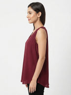 Women's Burgundy V-Neck Sleeveless Relaxed Fit Top
