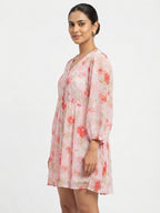 Women's Pink Floral Printed Casual Dress