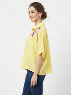 Yellow Floral Embroidered Relaxed Fit Top