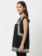 Black Ethnic Print Embroidered Relaxed Fit Dress