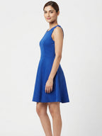 Solid Blue Sleeveless Flared Dress
