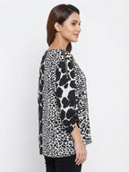 Women's Multi-Color Animal Print Relaxed Fit Top with Zipper Detail