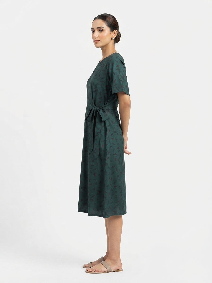 Dark Green Printed Casual Dress