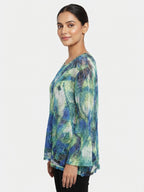Women's Multi-Color Abstract Print Knit Long Sleeve Top