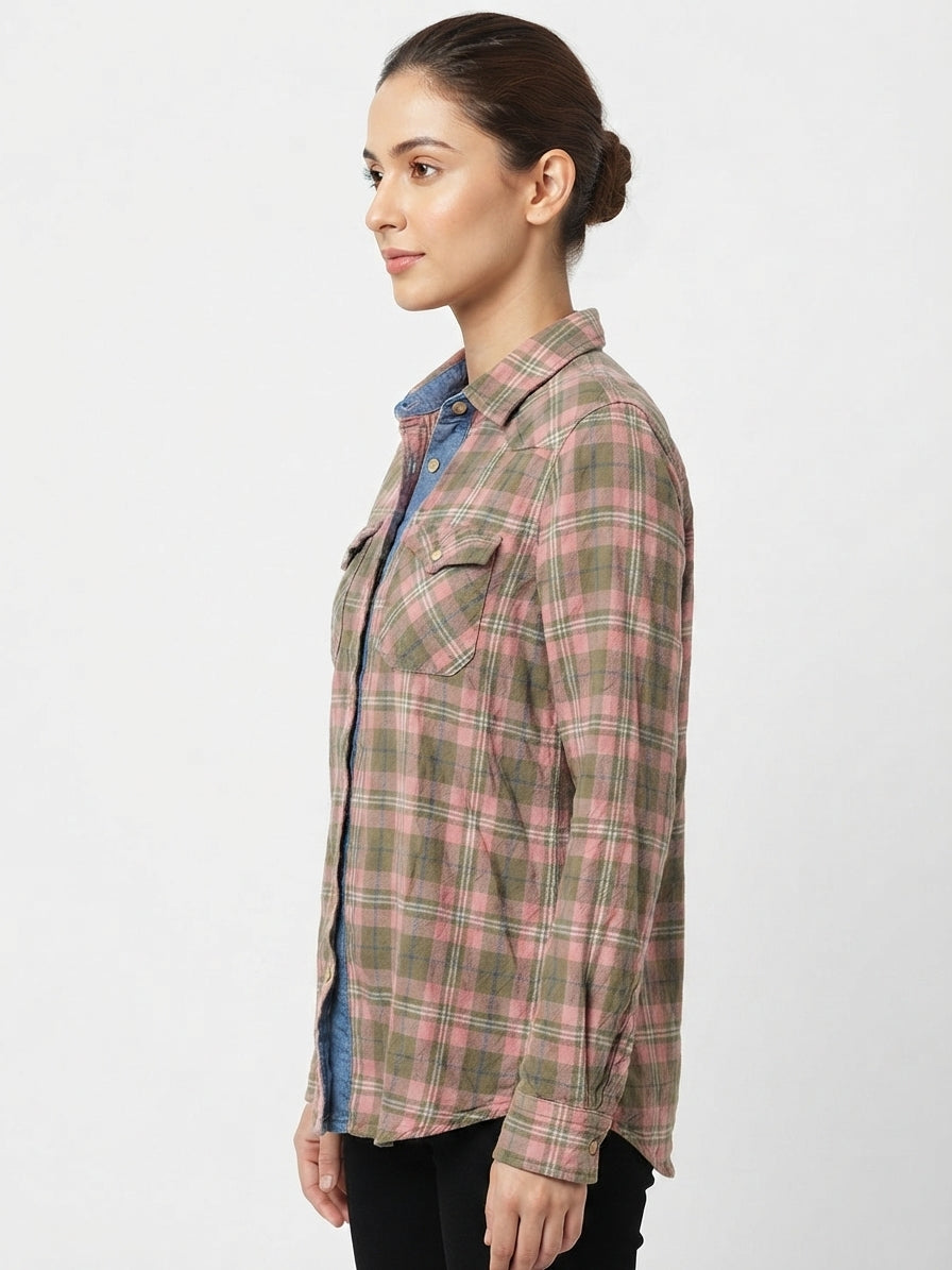 Women's Multi-Color Plaid Casual Button-Up Shirt