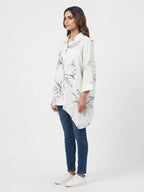 White Floral Printed Oversized Casual Shirt