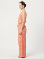 Peach Printed Halter Neck Jumpsuit