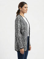 Women's Grey Abstract Print Relaxed Fit Cardigan
