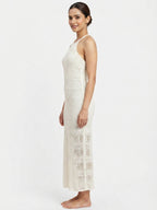 White Textured Halter Neck Slim Fit Dress