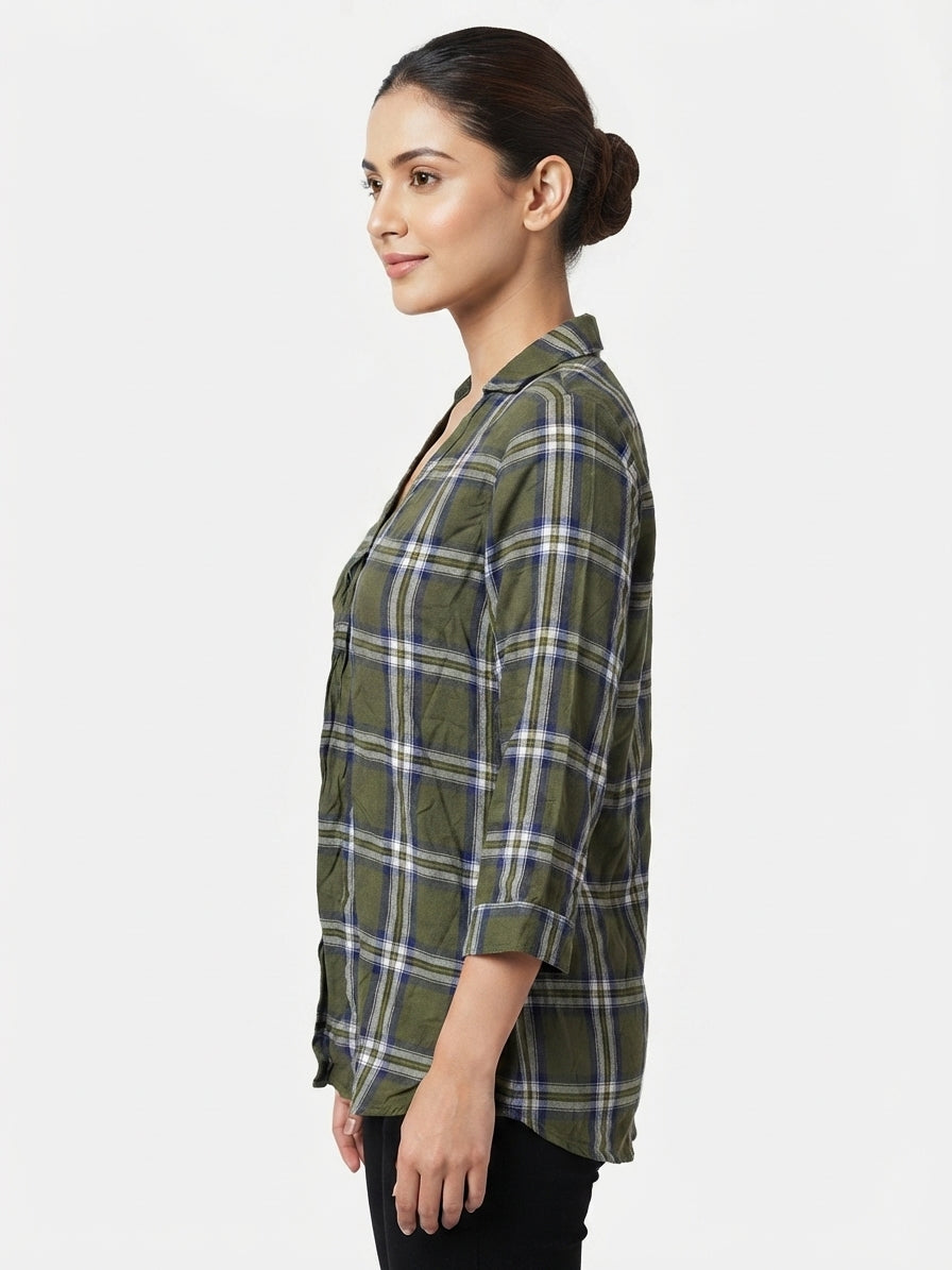 Olive Plaid Regular Fit Casual Shirt