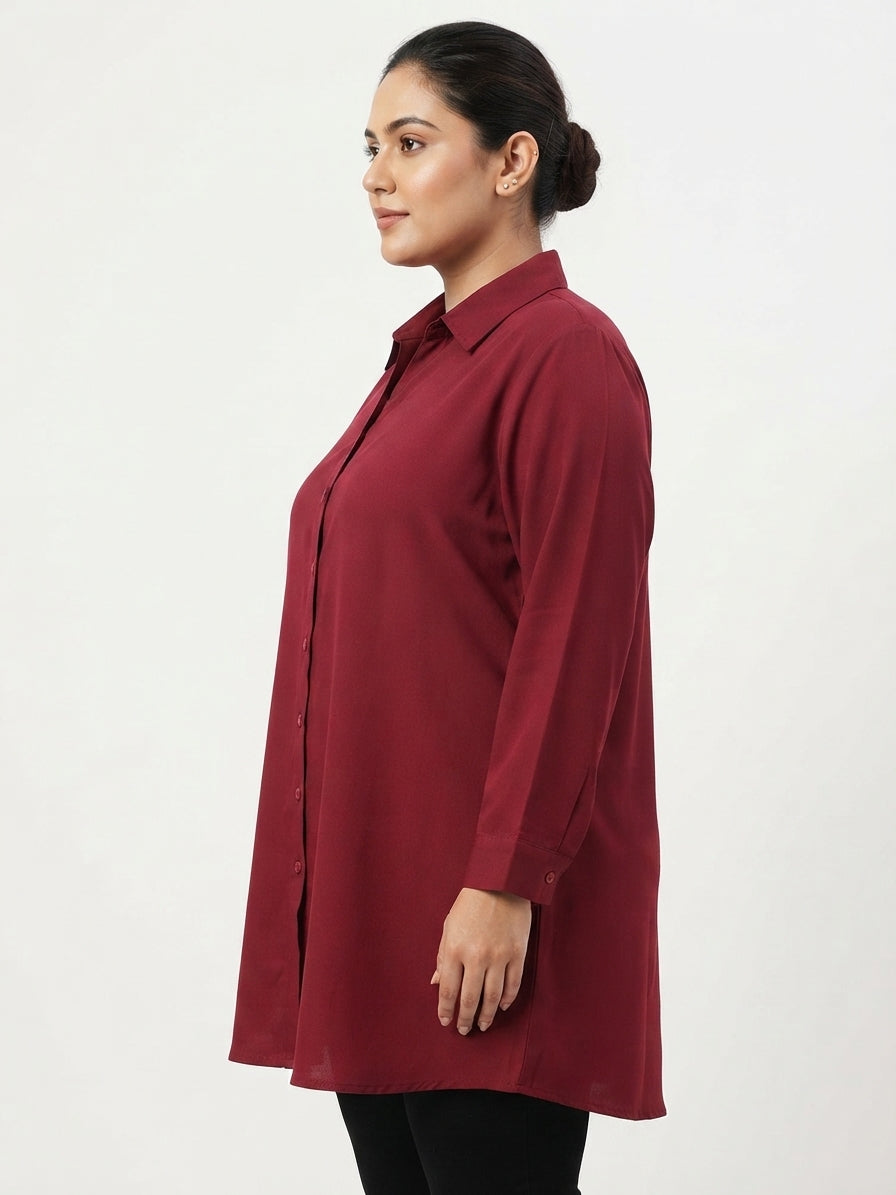 Burgundy Solid Collared Tunic Top