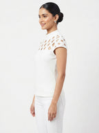White Cut-Out Mock Neck Sleeveless Top