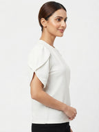 White Textured Knit Regular Fit Top
