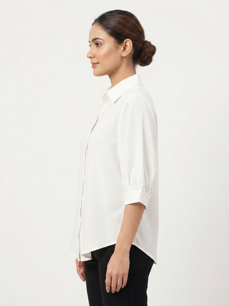 Women's White Relaxed Fit Collared Top