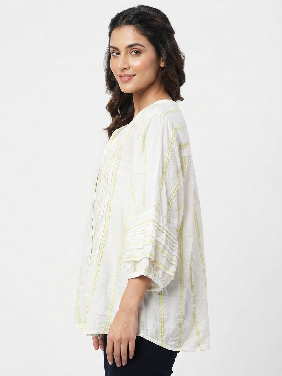 White Striped Relaxed Fit Casual Top