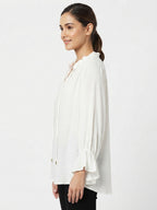 White Relaxed Fit Ruffled Blouse