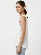 White Solid Sleeveless Relaxed Fit Top