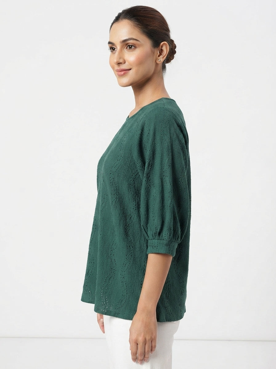 Dark Green Textured Knit Top