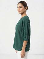 Dark Green Textured Knit Top