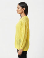 Yellow Textured Knit Relaxed Fit Sweater