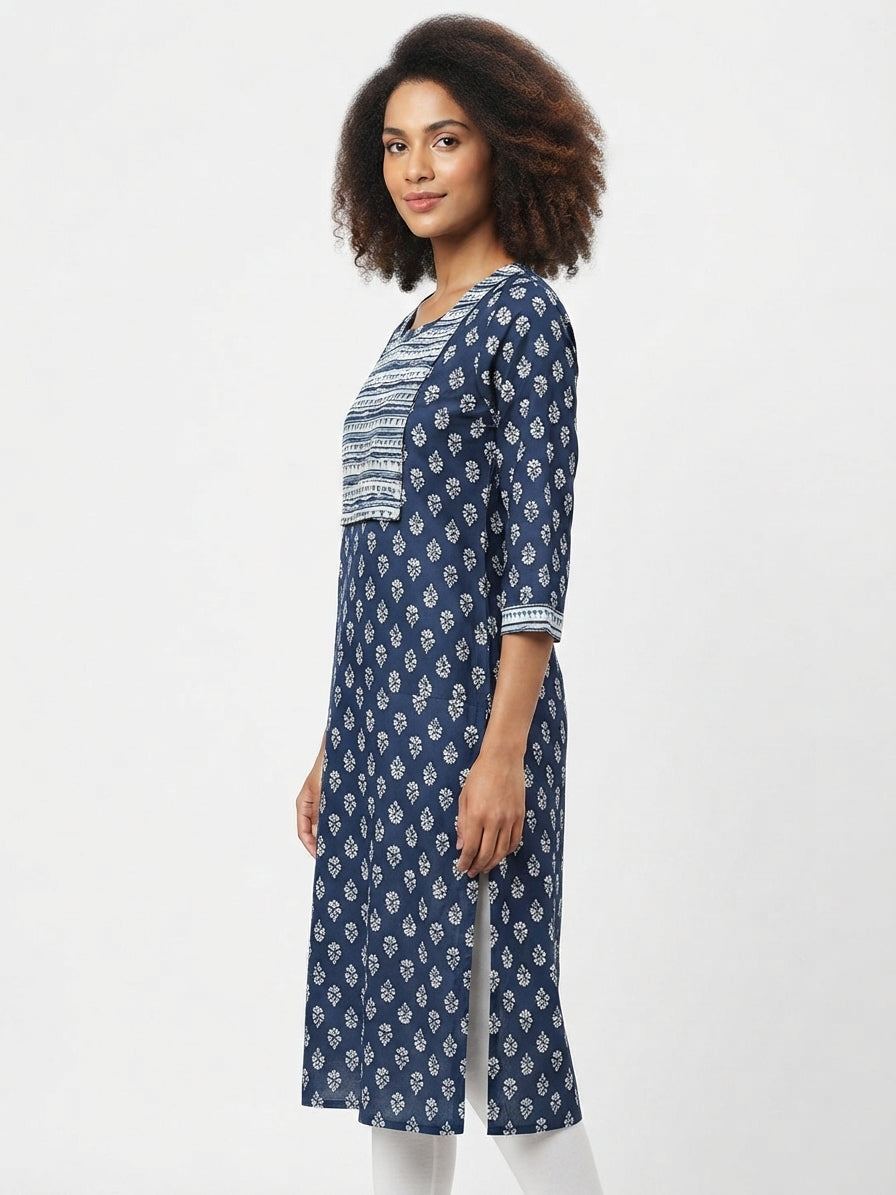 Navy Printed Cotton Kurti
