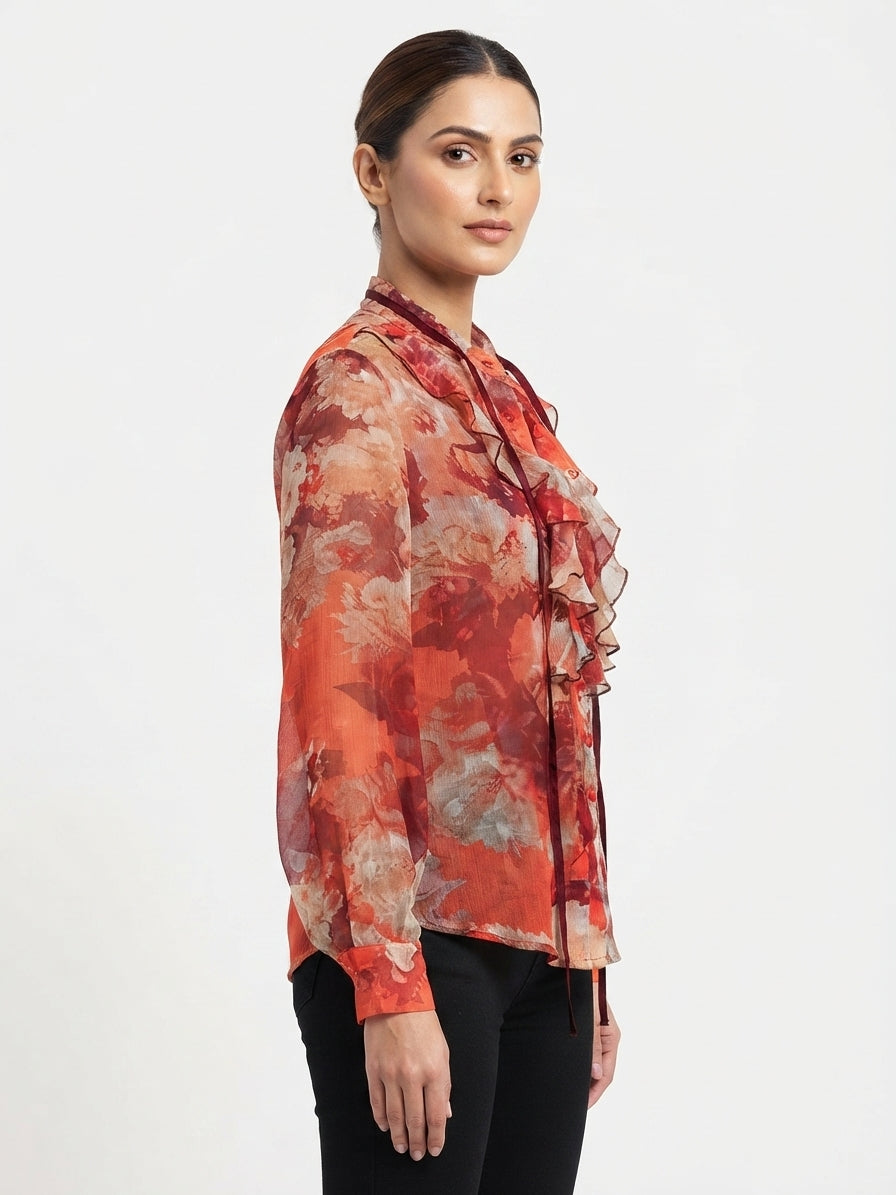 Multi Floral Print Ruffled Casual Top