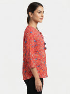 Red Floral Printed 3/4 Sleeve Top