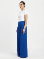 Women's Blue Solid Flared Trousers