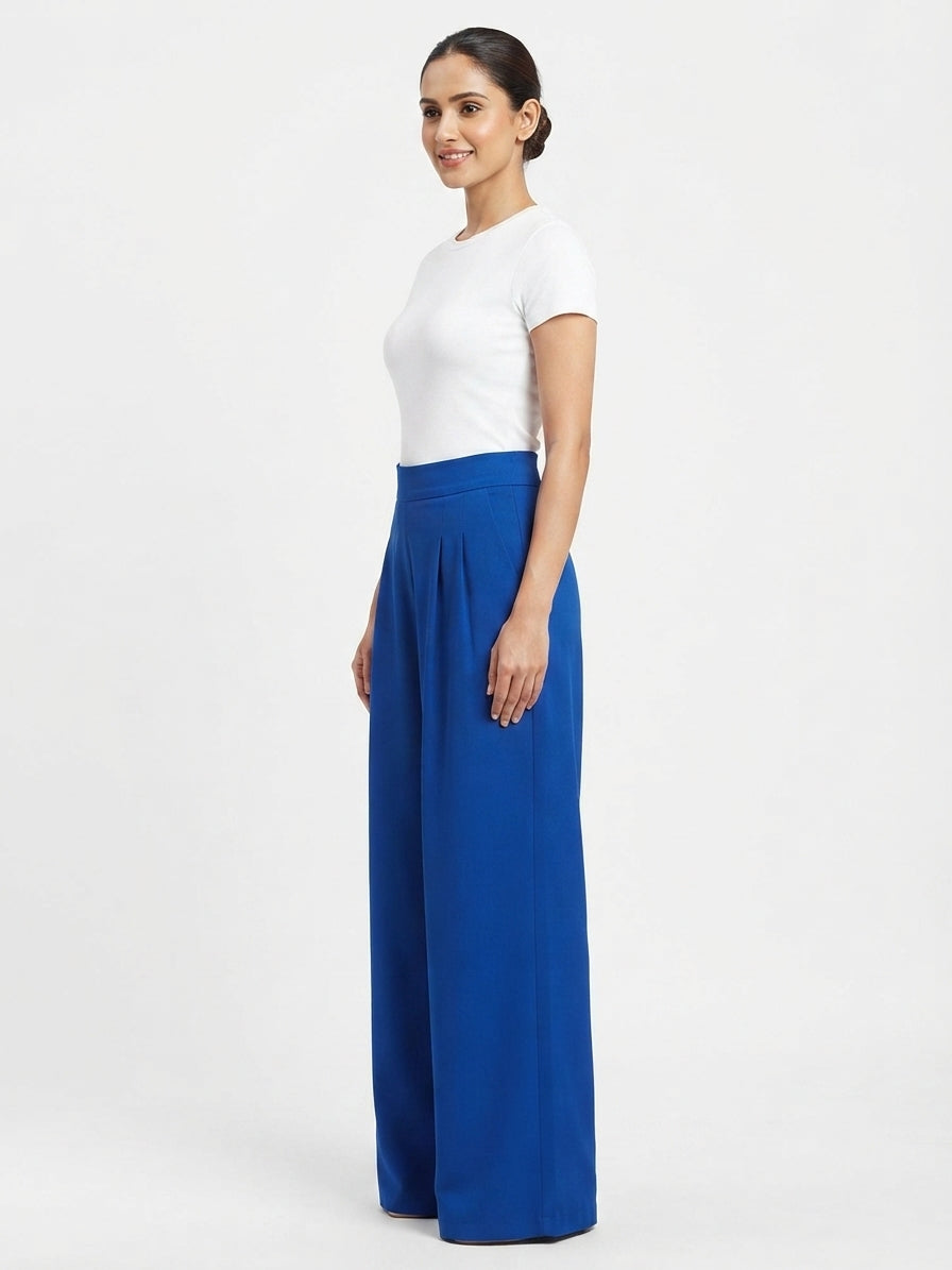 Women's Blue Solid Flared Trousers