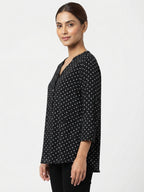 Women's Black Polka Dot V-Neck Relaxed Fit Top