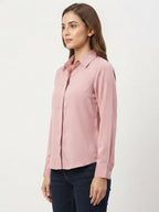 Pink Solid Collared Long Sleeve Casual Shirt