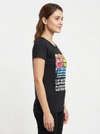 Black Graphic Print Round Neck T-shirt