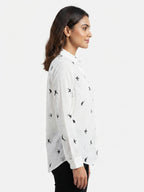 White Printed Full Sleeve Casual Shirt