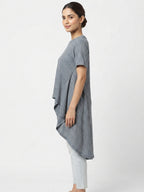 Grey Solid Ribbed Knit Asymmetric Hem Top