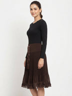 Dark Brown Pleated A-Line Skirt