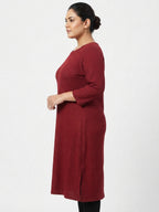 Maroon Ribbed Texture Round Neck Kurti