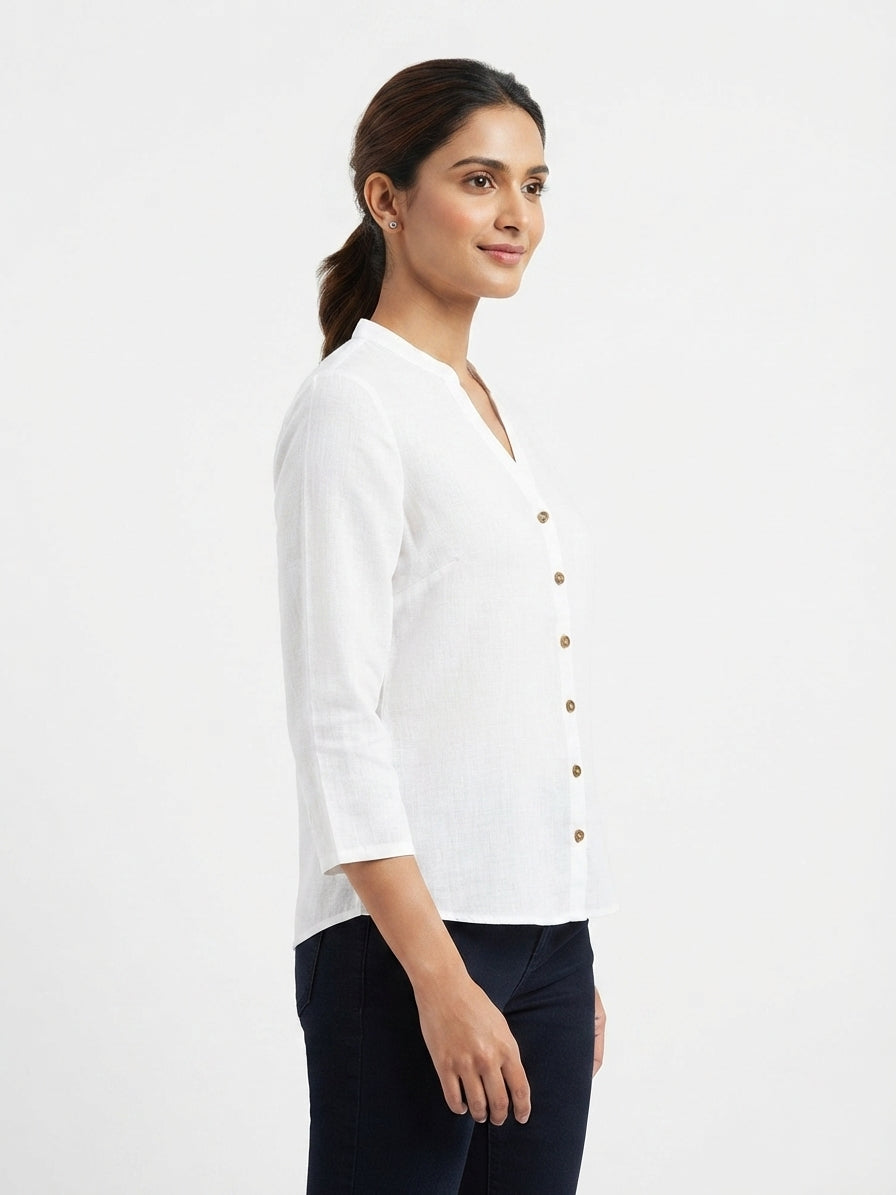 White Solid Regular Fit Casual Top