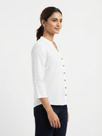 White Solid Regular Fit Casual Top