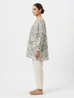 Off White & Black Abstract Print Relaxed Fit Tunic Top