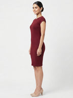 Burgundy Solid Slim Fit Bodycon Dress