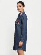 Embellished Denim Tunic Shirt Dress